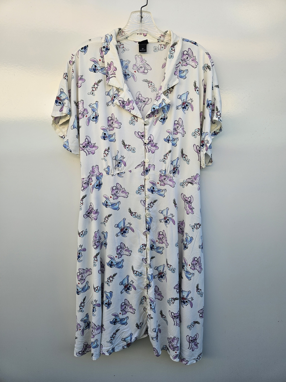 Disney Cream Button-Front Dress Stitch And Angel Size 2x